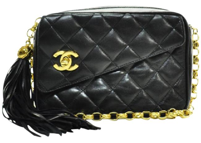 Chanel Camera Case Rare Vintage Quilted Tassel Black Lambskin Cross Body Bag 
