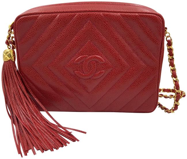 Chanel Camera Red Leather Cross Body Bag 