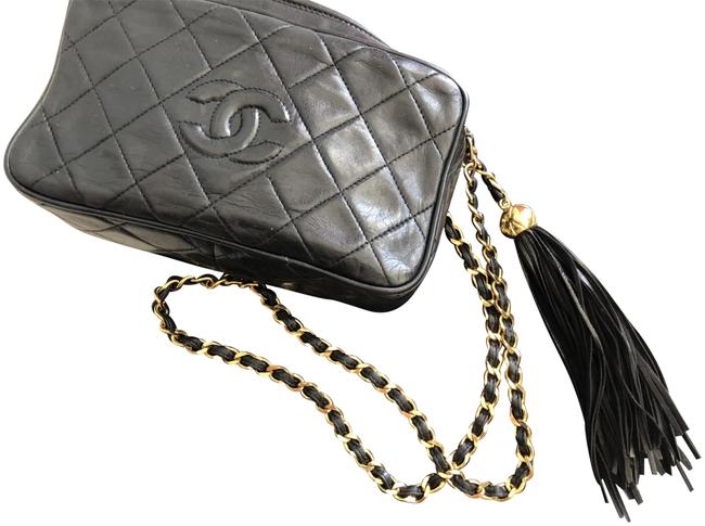Chanel Camera Tassell Black Lambskin Leather Cross Body Bag 