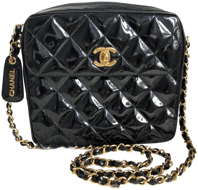 Chanel Camera Vintage Black Patent Leather Cross Body Bag 