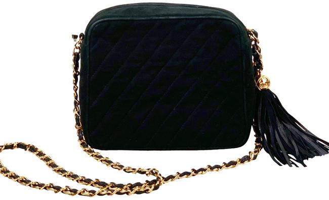 Chanel Camera Vintage Black Suede Quilted Cross Body Bag 