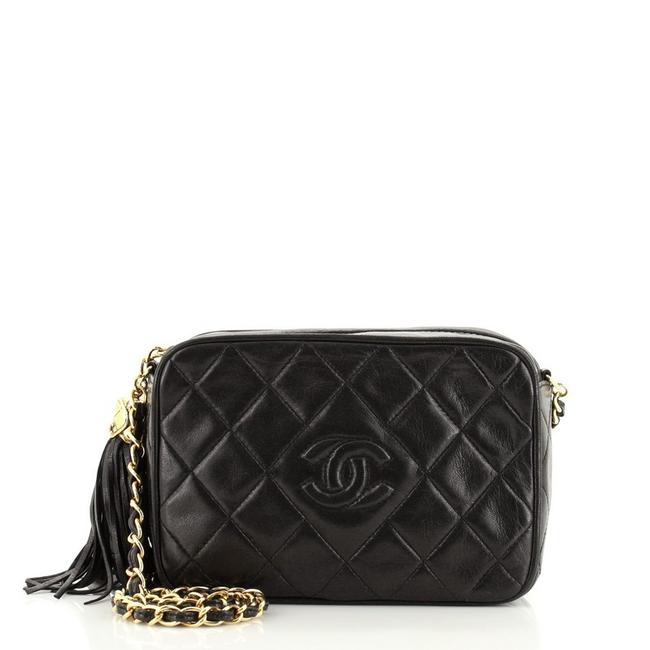 Chanel Camera Vintage Diamond Cc Quilted Small Black Leather Cross Body Bag 