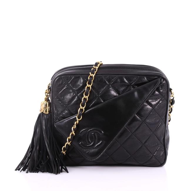 Chanel Camera Vintage Front Pocket Quilted Small Black Leather Cross Body Bag 