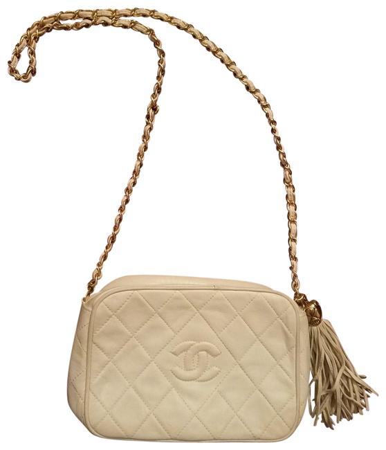 Chanel Camera Vintage Quilted White Lambskin Leather Cross Body Bag 