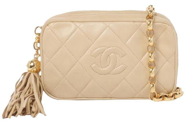 Chanel Camera Case Vintage Small Tassel Beige Lambskin Leather Cross Body Bag 