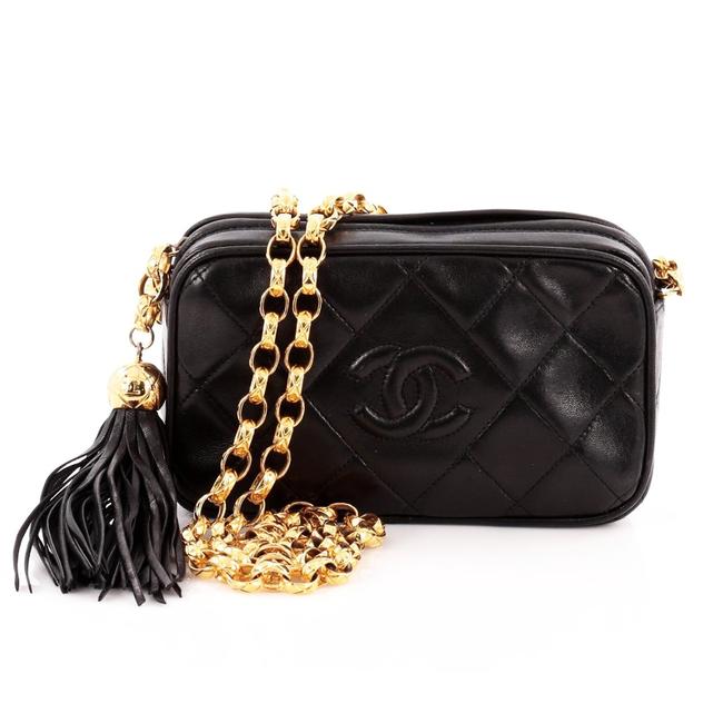 Chanel Camera Case Vintage Small Tassel Black Lambskin Leather Cross Body Bag 