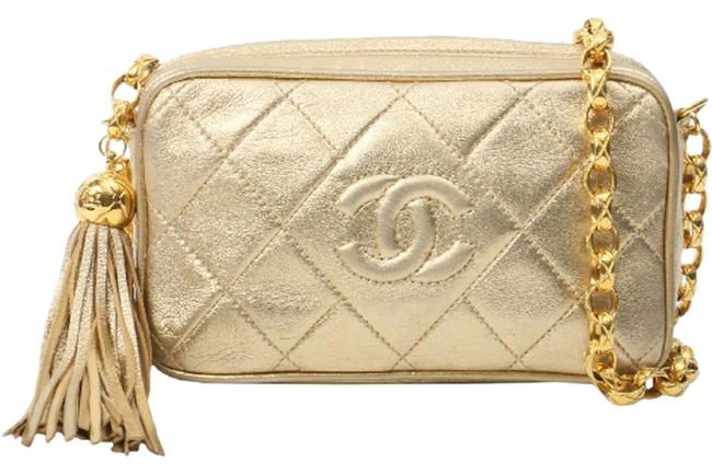 Chanel Camera Case Vintage Small Tassel Gold Lambskin Leather Cross Body Bag 