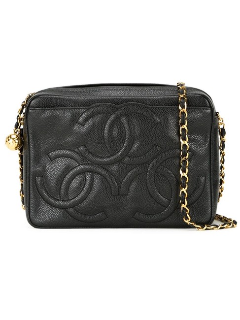 Chanel Camera Case Vintage Triple Cc Black Caviar Leather Cross Body Bag 