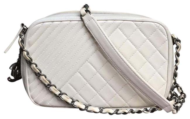 Chanel Camera White Lambskin Leather Cross Body Bag 