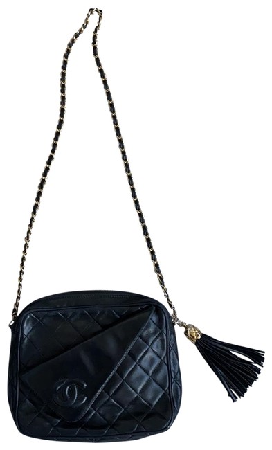 Chanel Camera With Tassel Black Calfskin Leather Cross Body Bag 