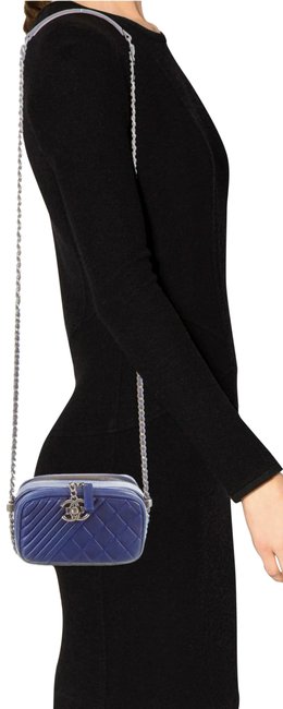 Chanel Case Camera Boy Mini Blue Lambskin Leather Cross Body Bag 