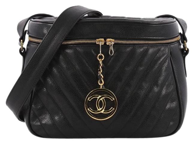 Chanel Case Vintage Cc Charm Chevron Vanity Black Caviar Cross Body Bag 