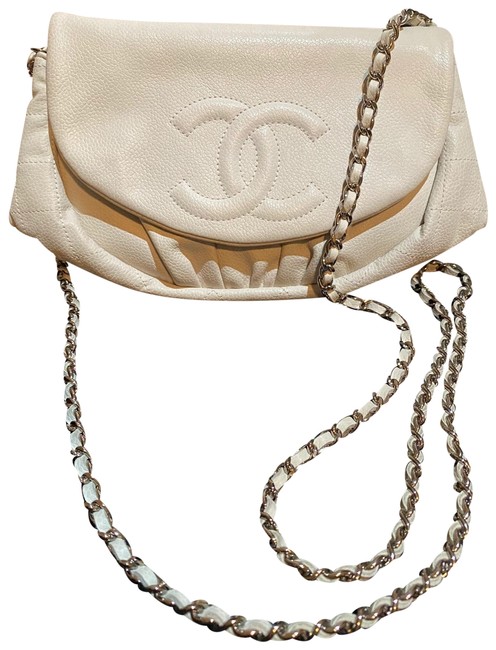 Chanel Caviar Half Moon Off White Leather Cross Body Bag 