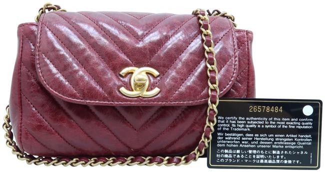 Chanel Cc Chevron Dark Red Calfskin Leather Cross Body Bag 