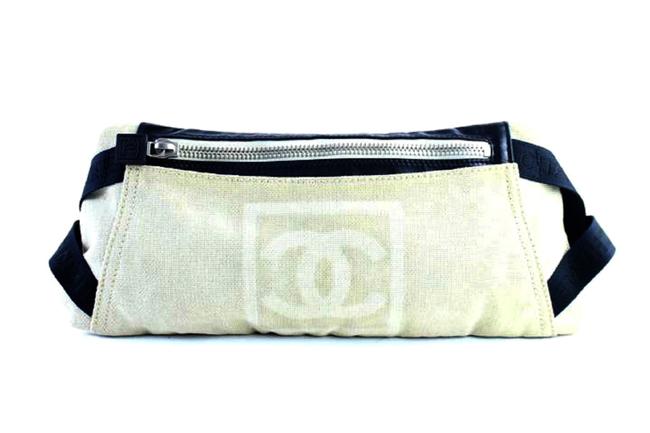 Chanel Bum Cc Logo Fanny Pack 226550 Off white X Black Canvas Cross Body Bag 