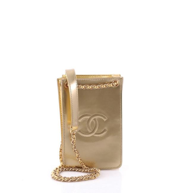 Chanel Cc Phone Gold Patent Cross Body Bag 