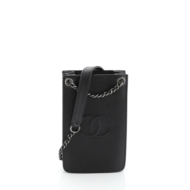 Chanel Cc Phone Holder Calfskin Black Leather Cross Body Bag 