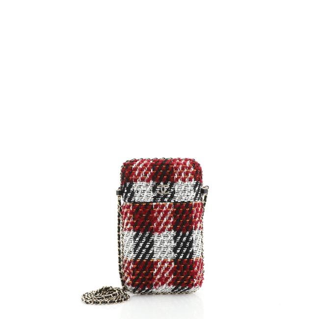 Chanel Chain Around Phone Holder and Ribbon Red Tweed Cross Body Bag 
