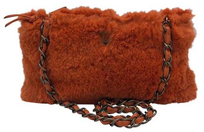 Chanel Chain Orange Rabbit Fur Cross Body Bag 