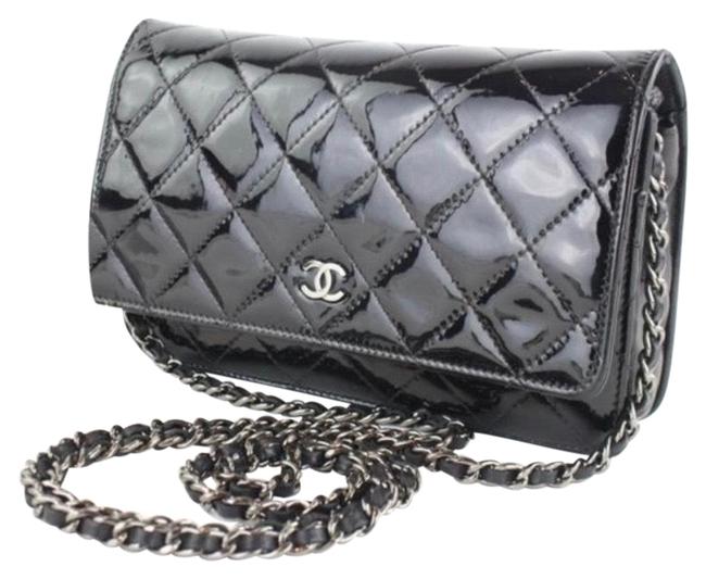 Chanel Chain Wallet Timeless Black Patent Leather Cross Body Bag 