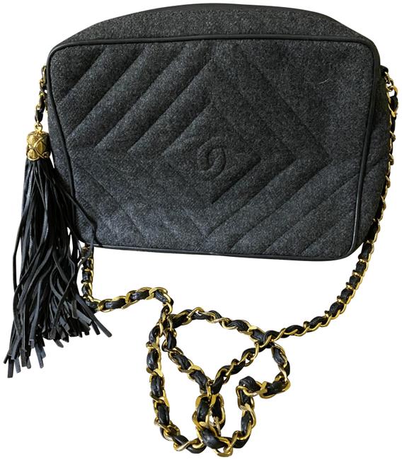 Chanel Chevron Grey Wool Cross Body Bag 