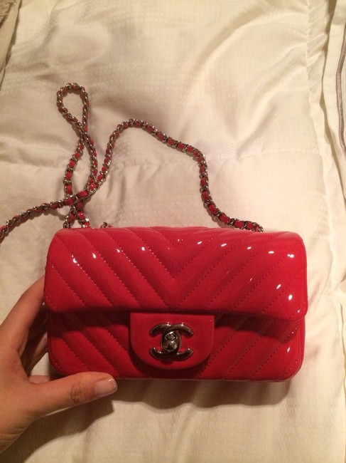 Chanel Chevron Red Patent Cross Body Bag 