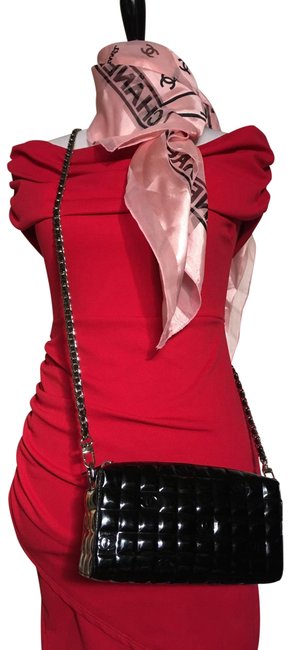 Chanel Chocolate Bar Black Patent Leather Cross Body Bag 