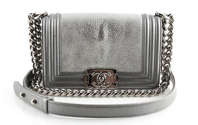 Chanel Classic Boy Stingray Small Flap Silver Galuchat Cross Body Bag 