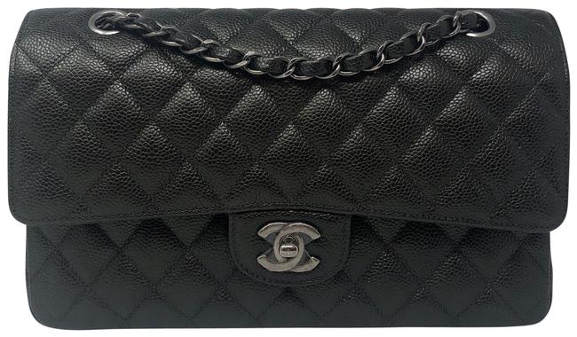 Chanel Classic Double Flap Medium Charcoal Caviar Cross Body Bag 