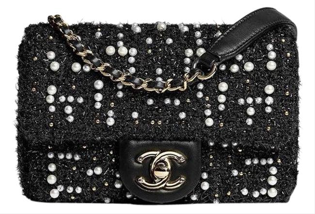 Chanel Classic Flap 2017 Mini Tweed Pearly Black Cross Body Bag 