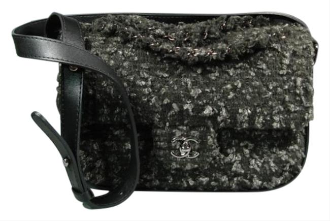 Chanel Classic Flap Black &amp Grey Tweed Leather Cross Body Bag 