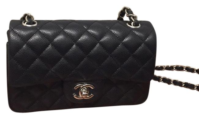 Chanel Classic Flap Black Calviar Quilted Leather Cross Body Bag 