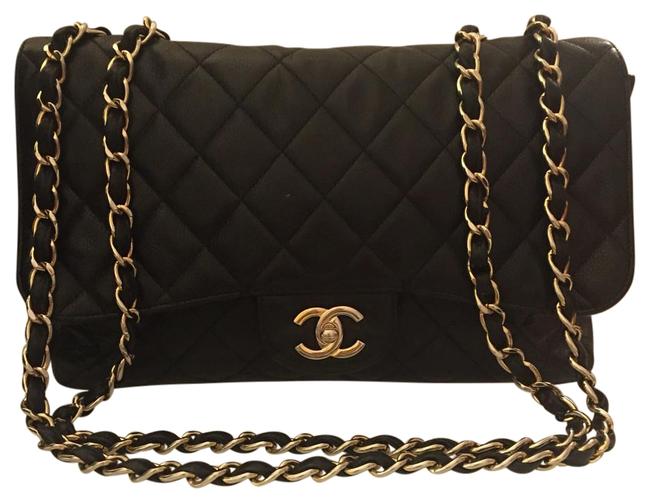 Chanel Classic Flap Black Cavier Leather Cross Body Bag 