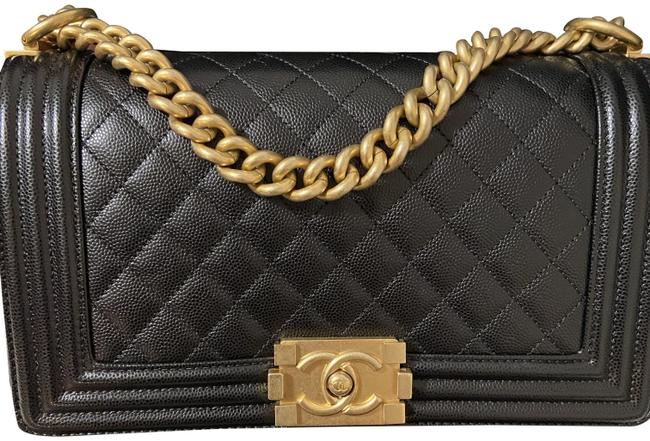 Chanel Classic Flap Boy Cavier Black Leather Cross Body Bag 