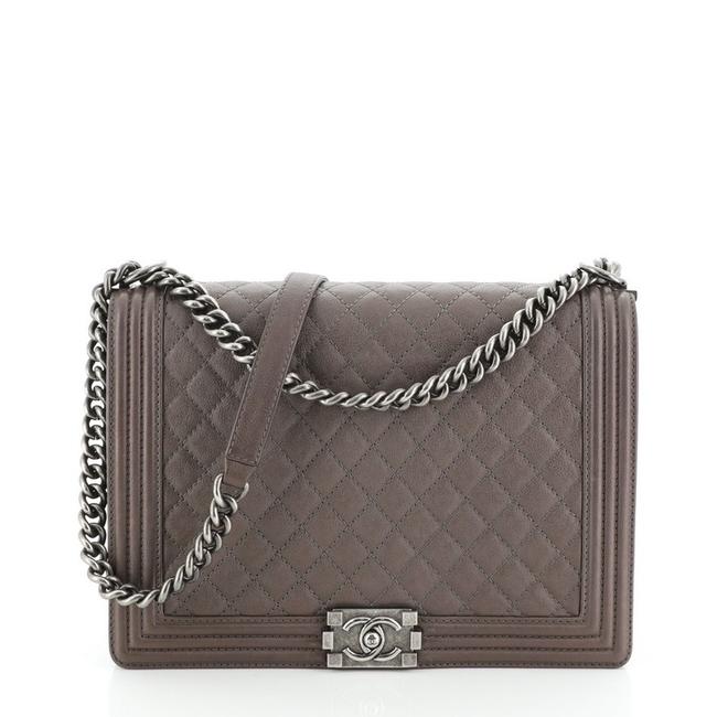 Chanel Classic Flap Boy Quilted Calfskin Large Brown Leather Cross Body Bag 