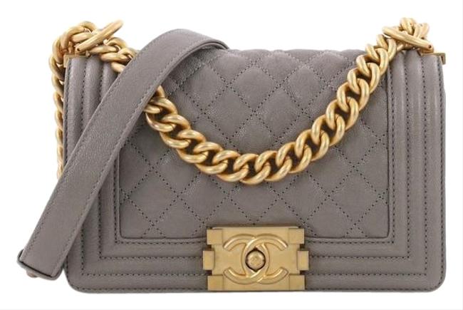 Chanel Classic Flap Boy Quilted Caviar Small Gray Leather Cross Body Bag 
