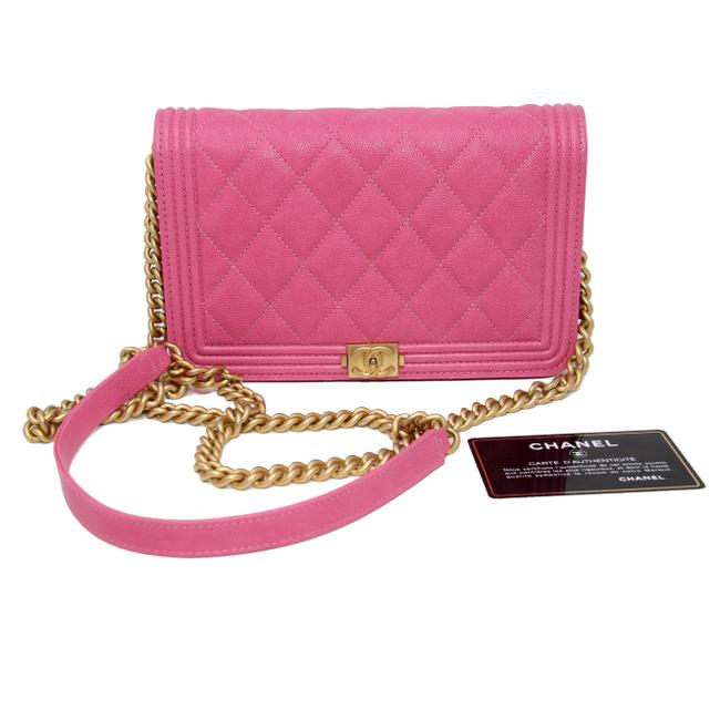 Chanel Classic Flap Boy Quilted Caviar Small Woc Pink Leather Cross Body Bag 
