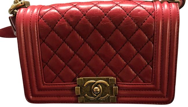 Chanel Classic Flap Boy Red Lambskin Leather Cross Body Bag 