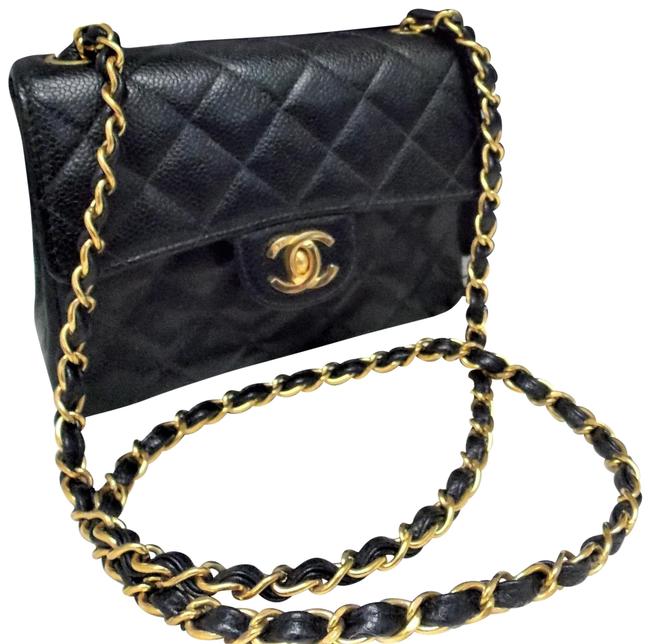 Chanel Classic Flap Caviar Black Leather Cross Body Bag 