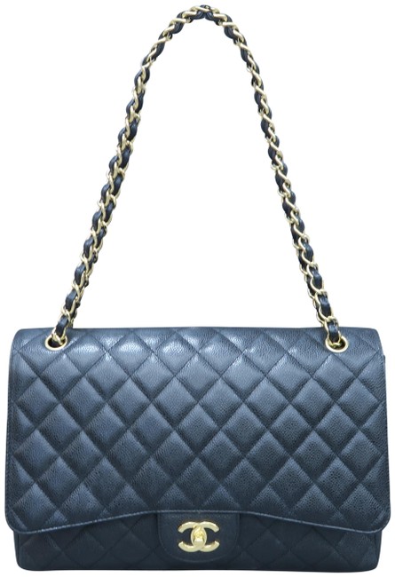 Chanel Classic Flap Caviar Classic Maxi Single Black Leather Cross Body Bag 