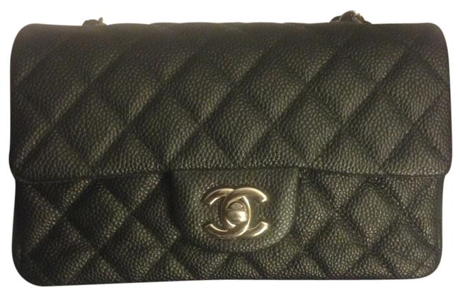 Chanel Classic Flap Caviar Rectangle Mini Black Leather Cross Body Bag 