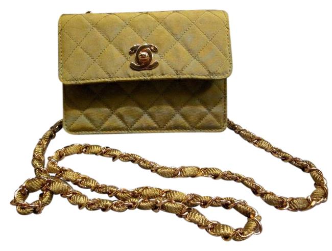 Chanel Classic Flap Cc Logo Mini Light Olive Nylon Microfiber Cross Body Bag 