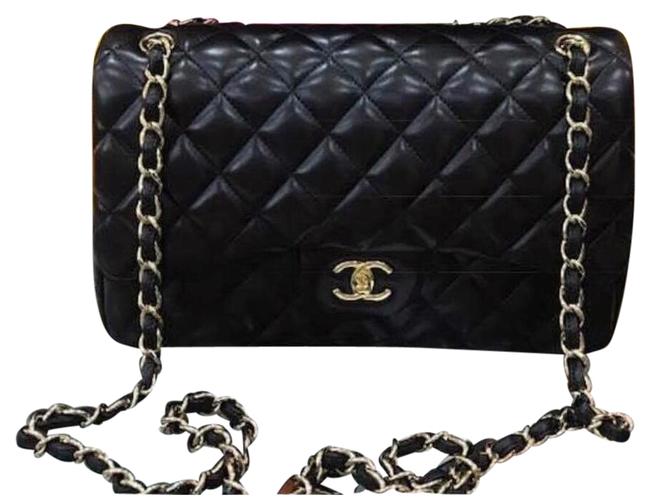 Chanel Classic Flap Classic Jumbo Black Lambskin Leather Cross Body Bag 