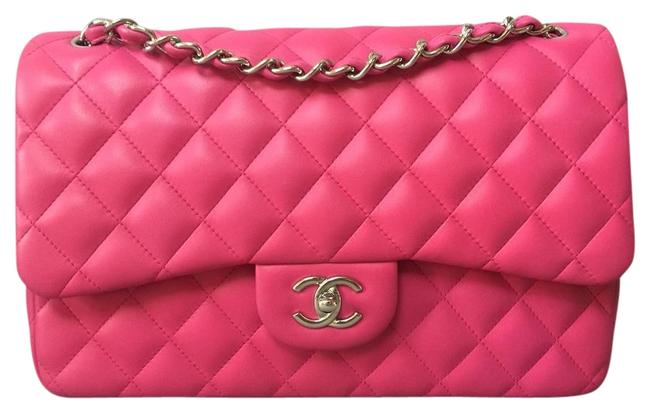 Chanel Classic Flap Classic Jumbo Double Pink Lambskin Leather Cross Body Bag 