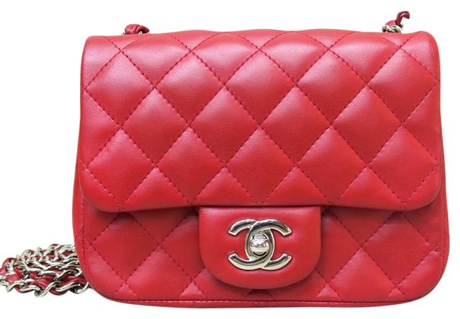 Chanel Classic Flap Classic Mini Square Red Lambskin Cross Body Bag 