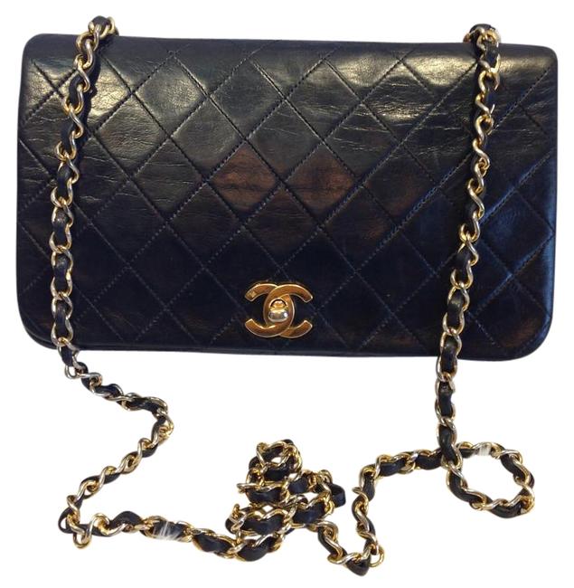 Chanel Classic Flap Clutch Vintage Black Lambskin Cross Body Bag 