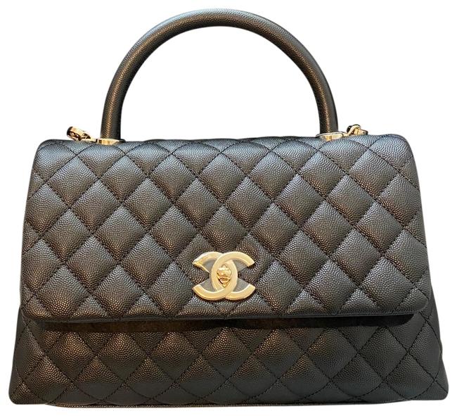 Chanel Classic Flap Coco Handle Small Top Handle Black Caviar Cross Body Bag 