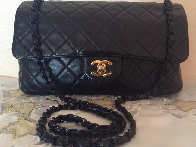 Chanel Classic Flap Diamond Quilted Black Leather Cross Body Bag 