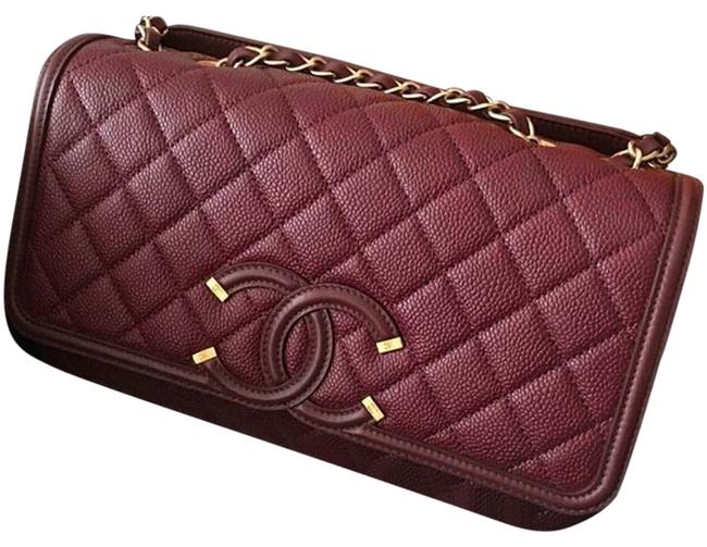 Chanel Classic Flap Filigree Burgundy Leather Cross Body Bag 