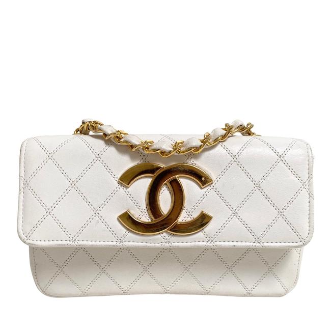 Chanel Classic Flap Giant Cc Mini Half White Cross Body Bag 